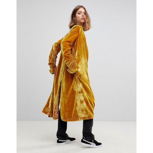RARE Free People Golden Crushed Velvet Maxi Duster | Boho Cottagecore Whimsigoth - Picture 8 of 16